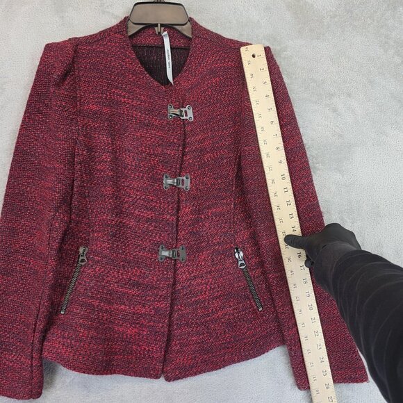 Cop Copine Jacket Womens Size 40 Red Wool Blend Rosaura Toggle Zip Pockets - Picture 4 of 13